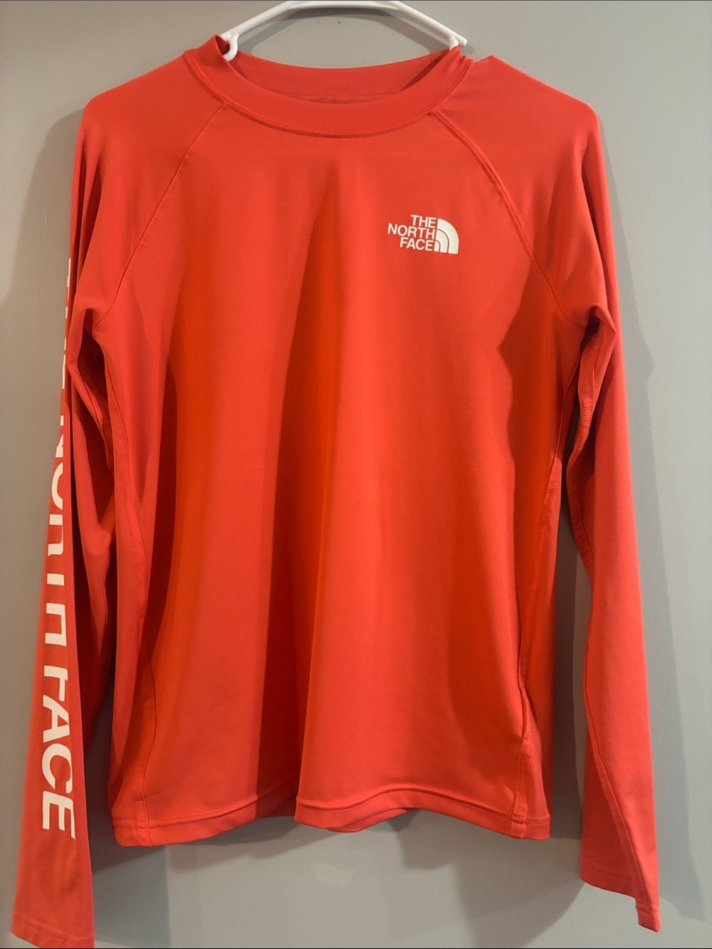 The North Face Kids Long Sleeve Tee - Coral Red with White Logo